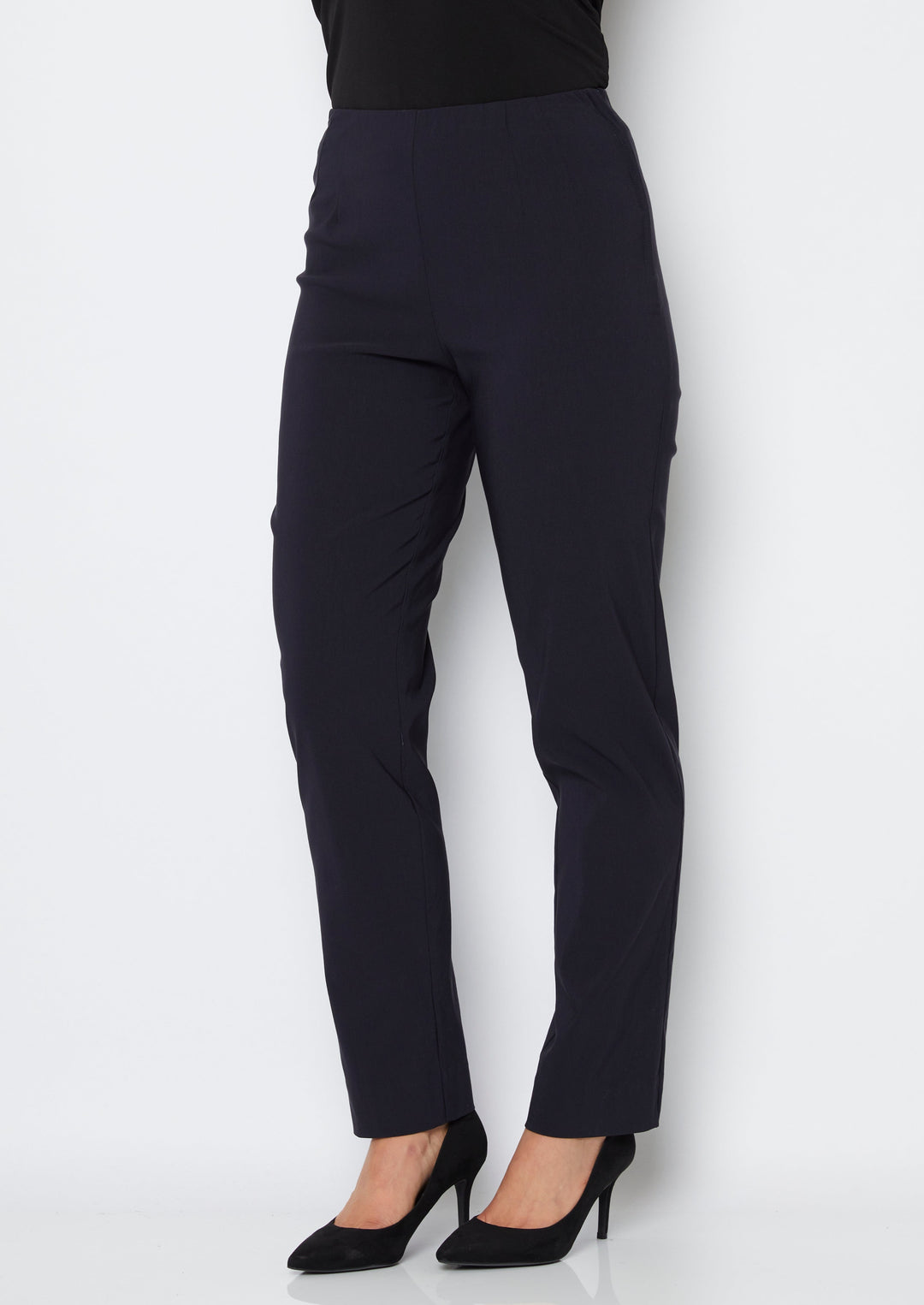 Gem Miracle Bengaline women's full-length straight-cut pants in ink navy.