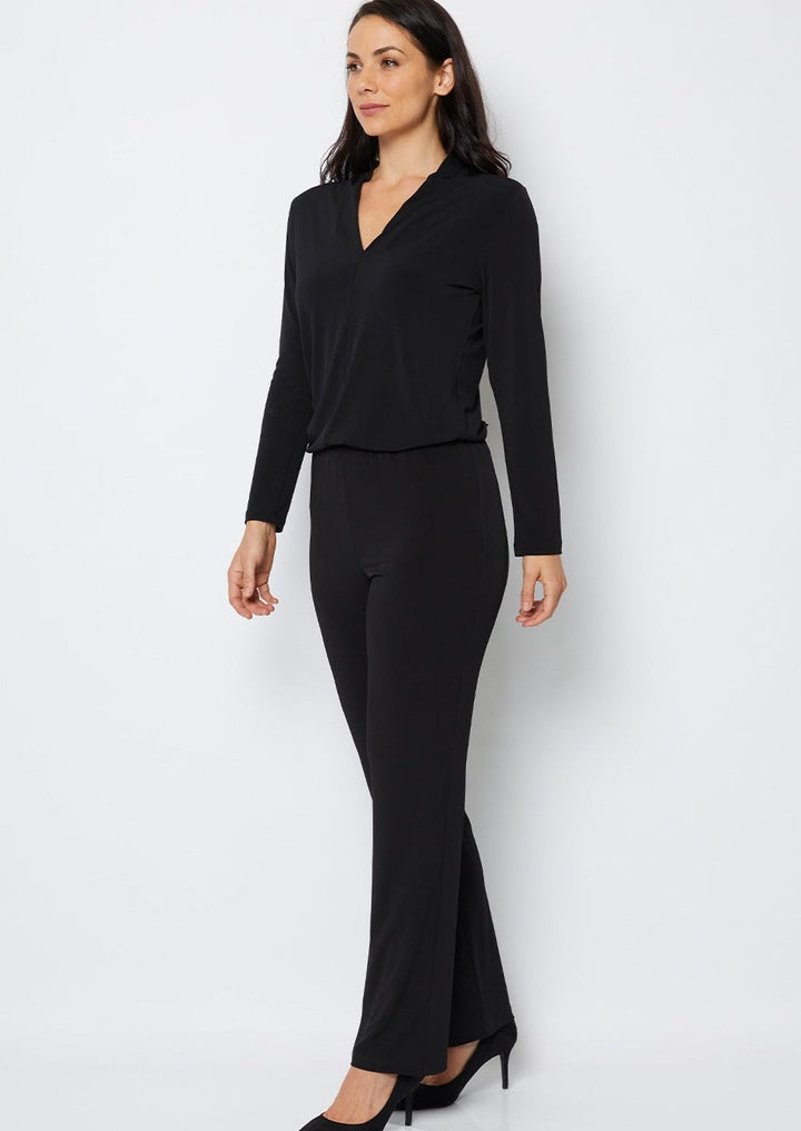 Linear Jersey Women's full length straight leg pants in black.