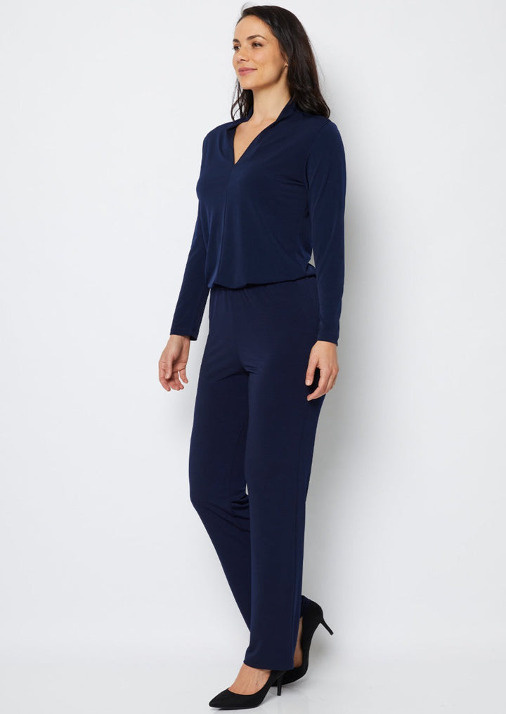 Linear Jersey Women's full-length straight-leg pant in Navy.