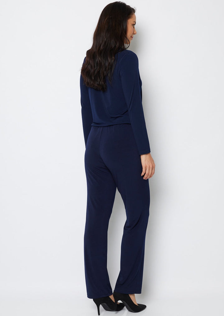 Linear Jersey Women's full-length straight-leg pant in Navy.