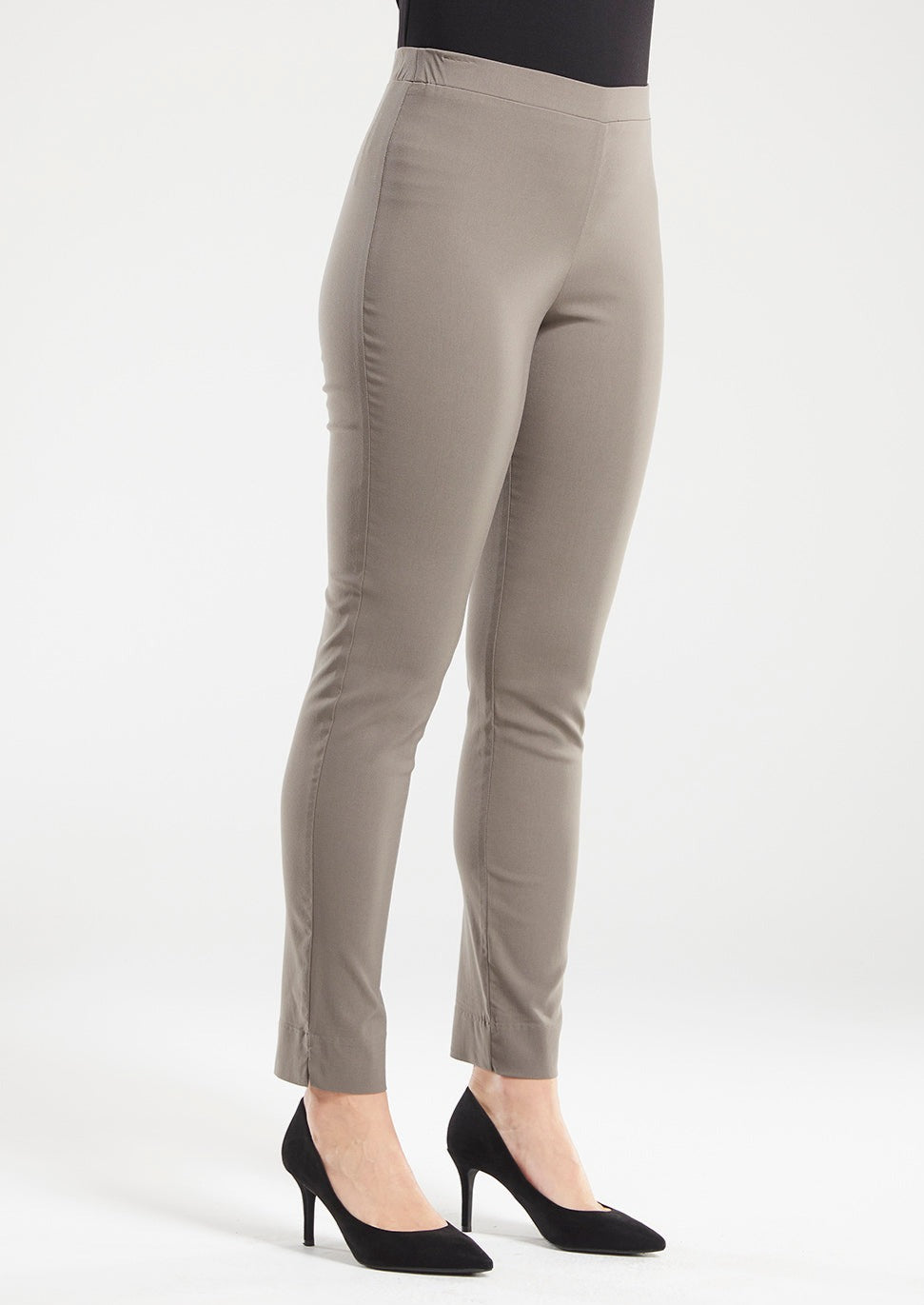 Narrow Miracle Bengaline Women's full-length slim-cut pants in bark neutral.