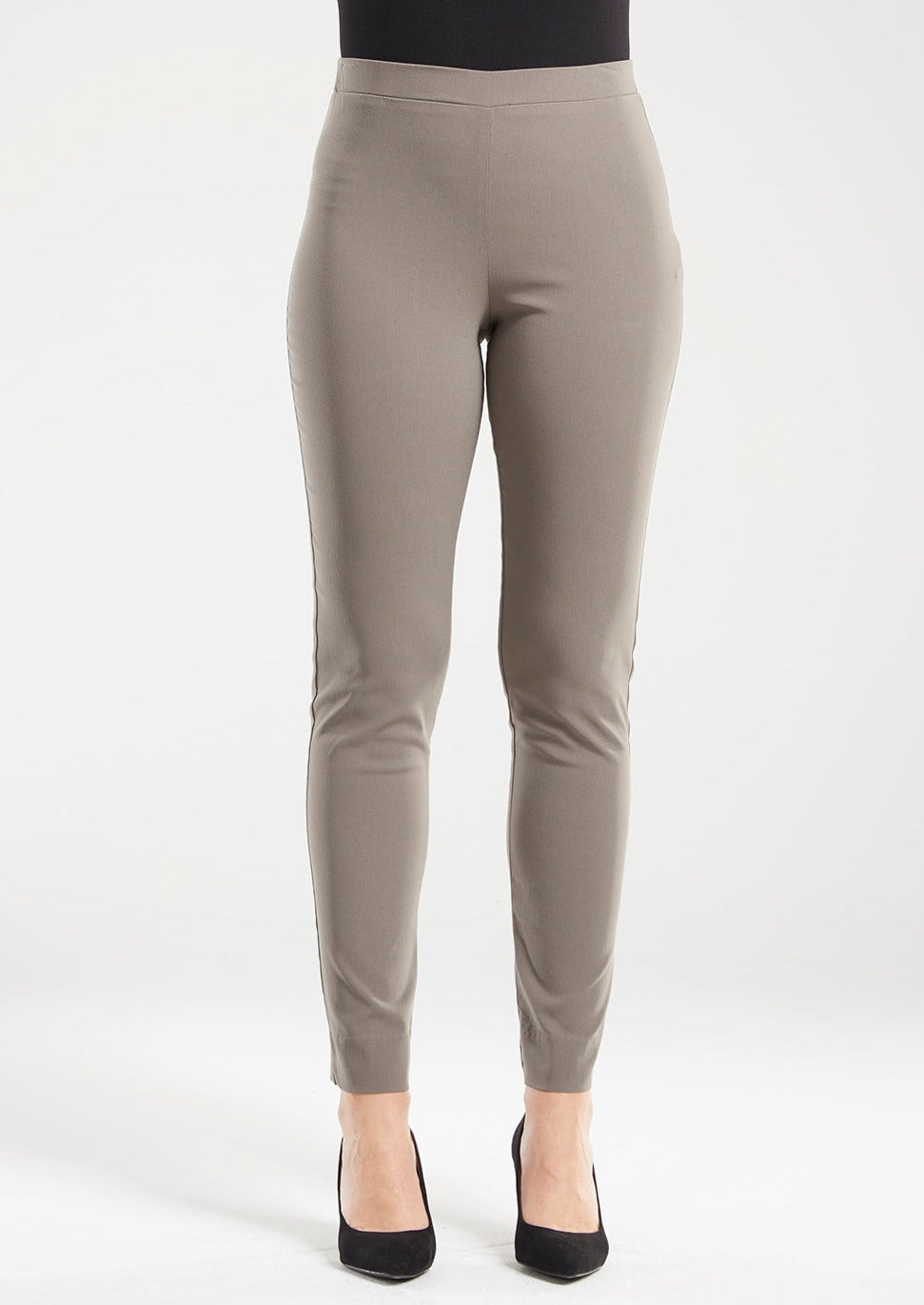 Narrow Miracle Bengaline Women's full-length slim-cut pants in bark neutral.