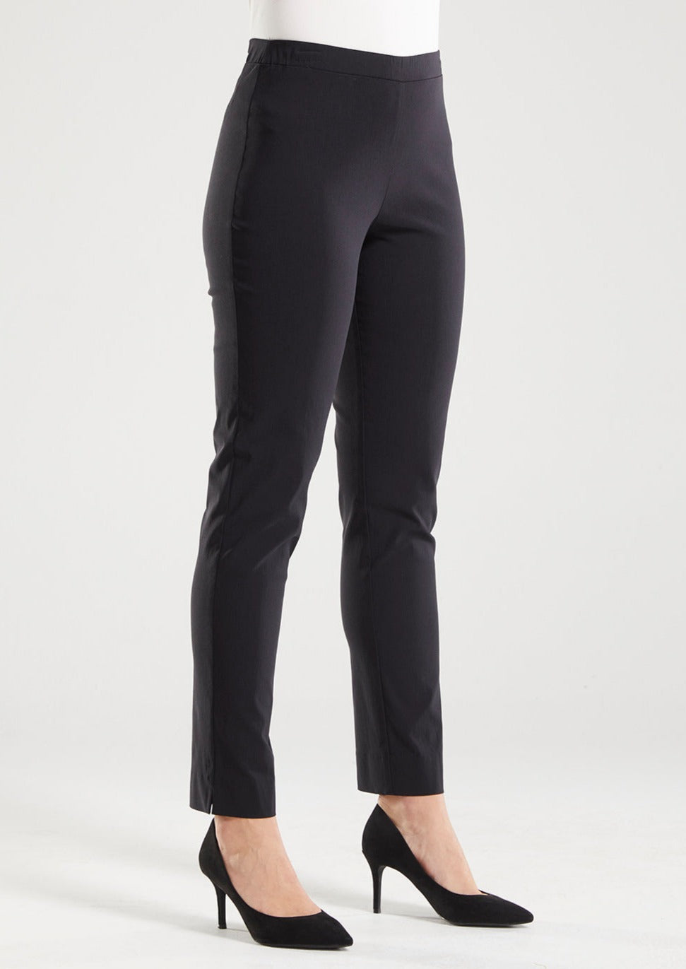 Narrow Miracle Bengaline Women's full length slim cut black pants.