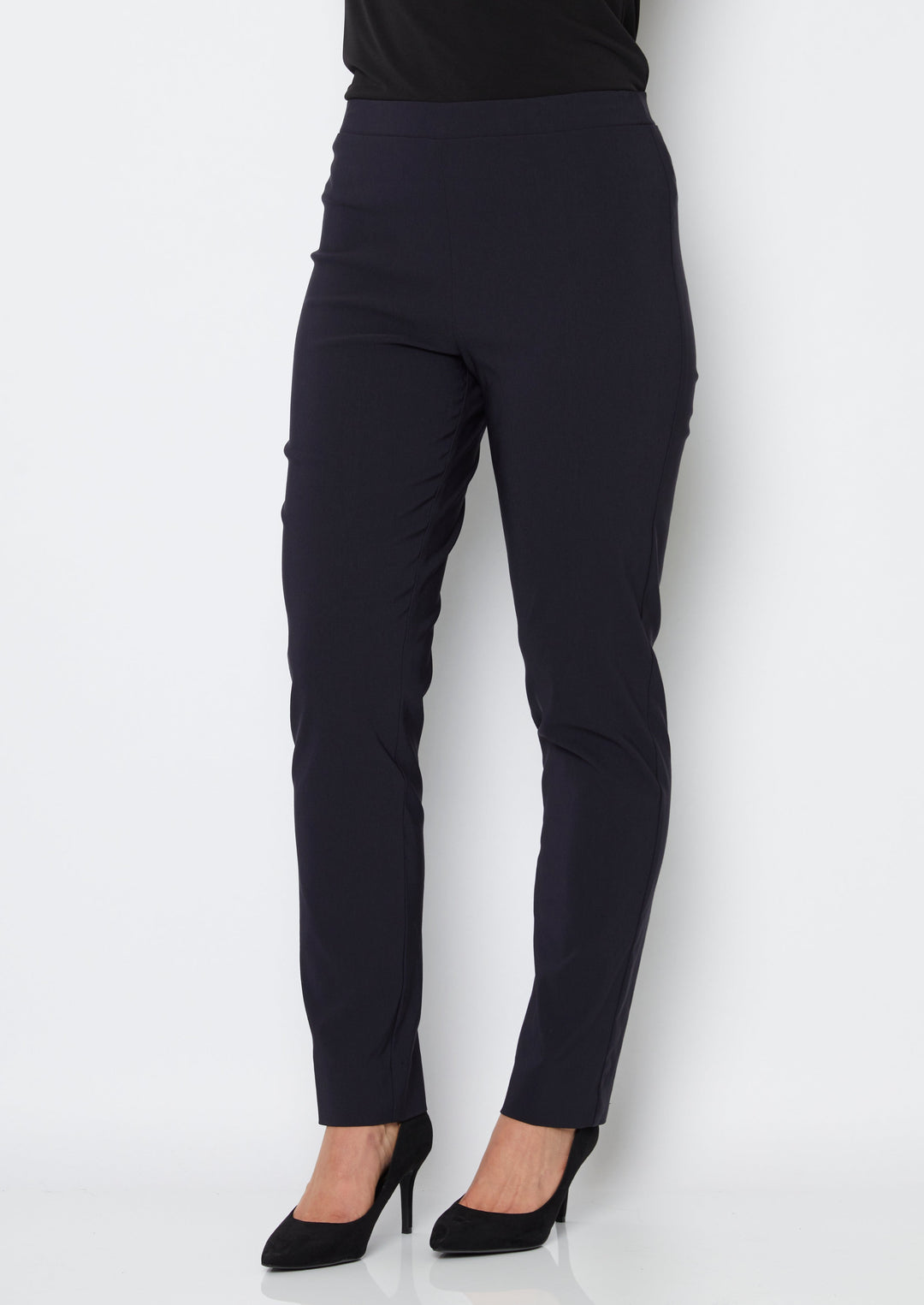 Narrow Miracle Bengaline Women's full-length slim-cut ink navy pants.