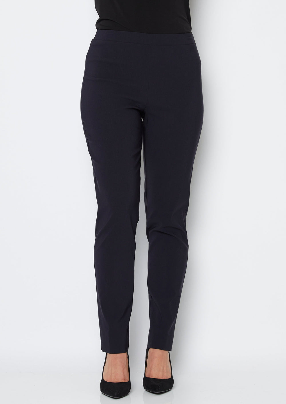 Narrow Miracle Bengaline Women's full-length slim-cut ink navy pants.