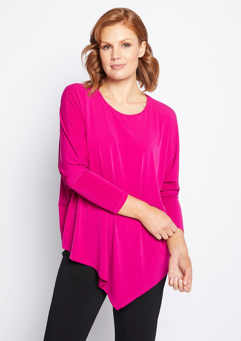 Slope Asymmetric Foundation Jersey Women's Tunic with a scoop neckline in Magenta.