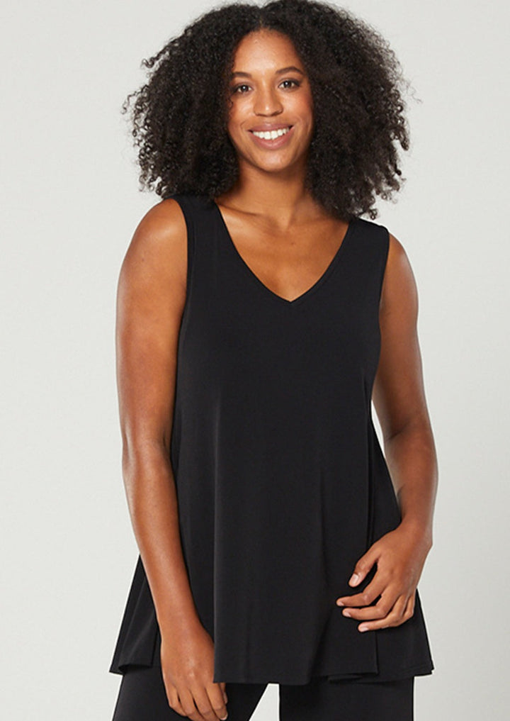 Sun Reversible Foundation Women's tank with scoop or V-neck in black.