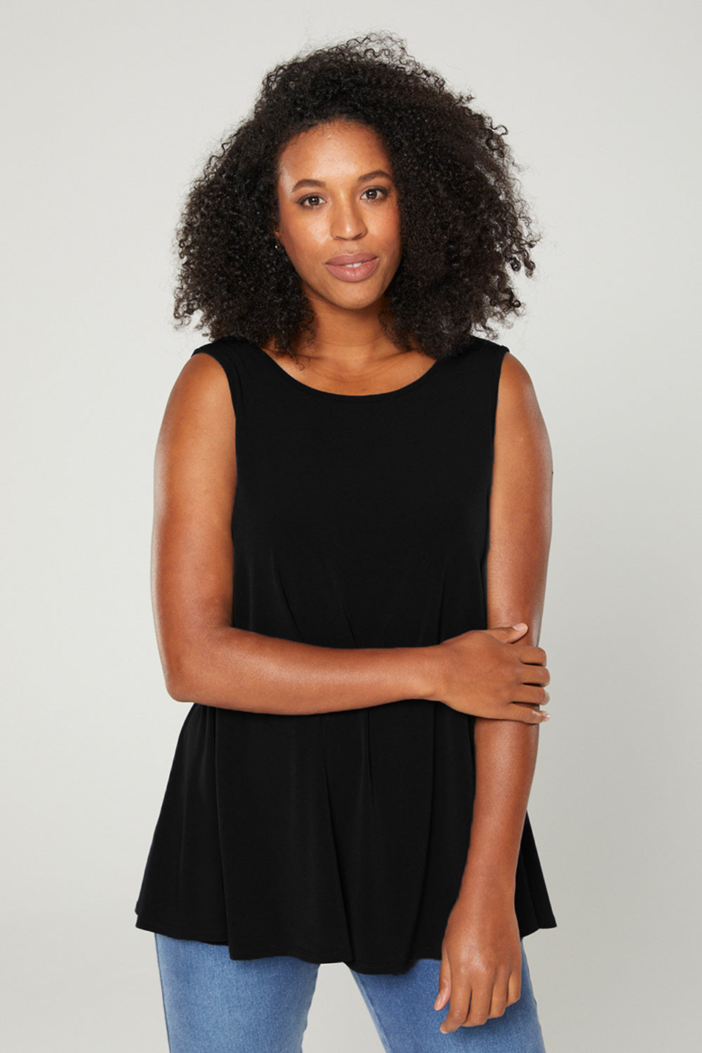 Sun Reversible Foundation Women's tank with scoop or V-neck in black.